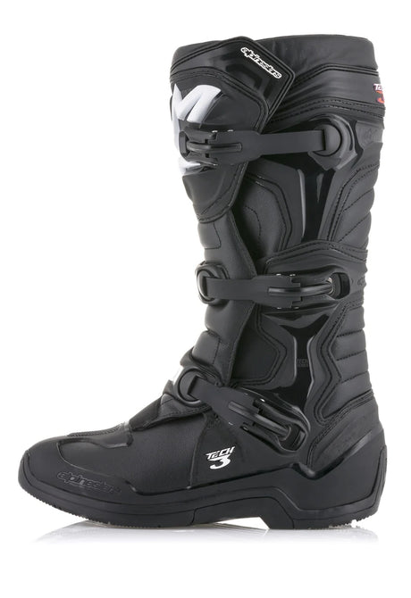 Black motocross boot with visible branding on a white background